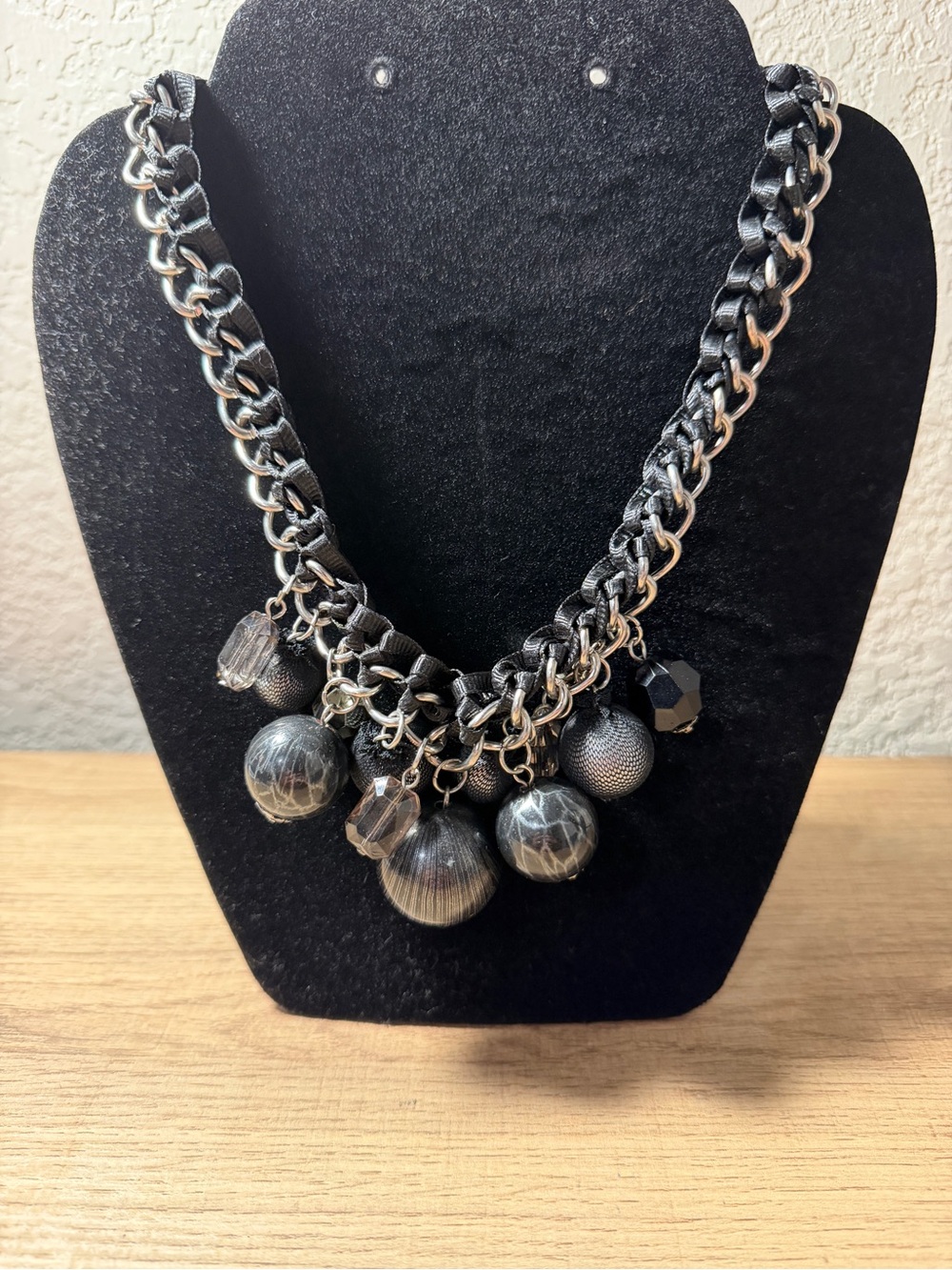 Black Beaded Chain Statement Necklace - Unbranded